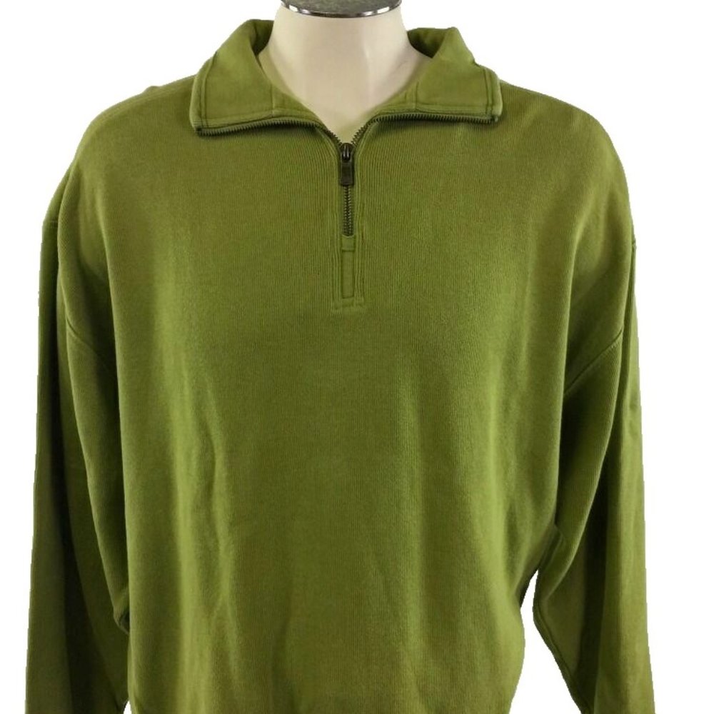 Tommy Bahama 1/4 Zip Sweater XL Green Cotton Relax Ribbed‎ Golf Fishing Mens